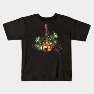 Music, Violin with clef, flowers and birds Kids T-Shirt